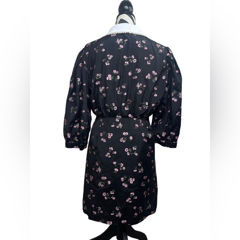 Sister Jane Puff Sleeve Collard Ink Dark Floral Sz L Goth Whimsigoth Dress - Picture 3 of 16